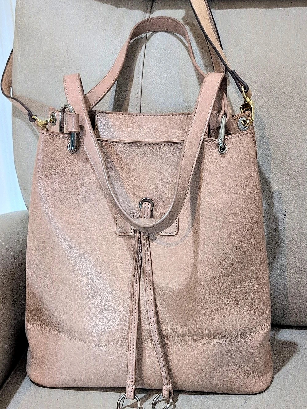 Zara Nude Blush Drawstring Bucket Bag/ Convertible Backpack - NWIT